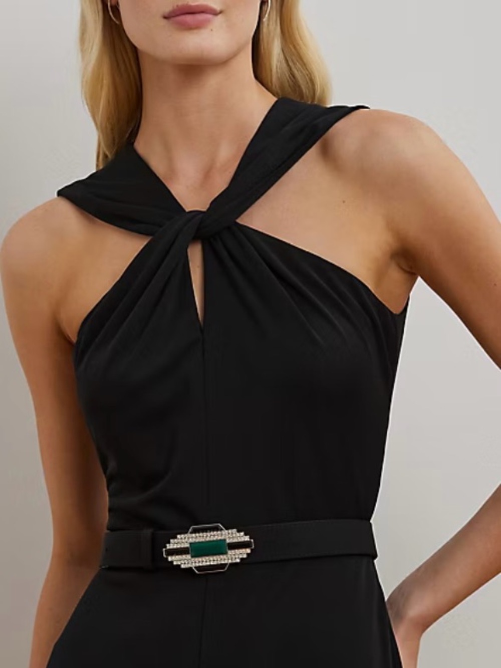 Lauren Ralph Lauren Black Twist-Neck Wide-Leg Jumpsuit - Picture 4 of 9